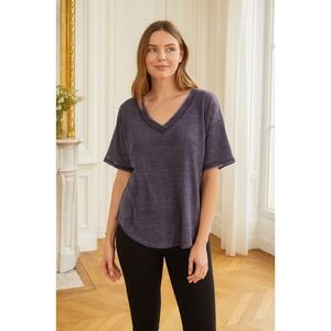 Free People We The Free Purple Thermal V-Neck Henley High Low Tunic Top Women Sm
